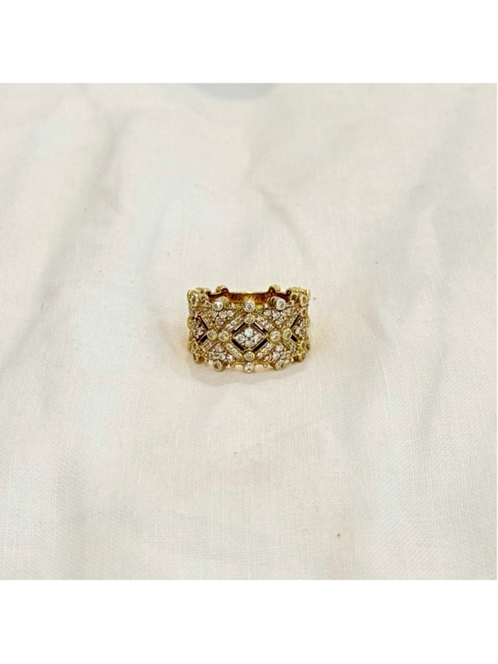 Judith Ripka 925 Sterling Silver 14K Gold Plated Diamonique Statement Ring Sz 7